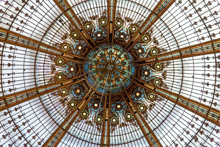 the stunning art nouveau dome of Galeries Lafayette in Paris