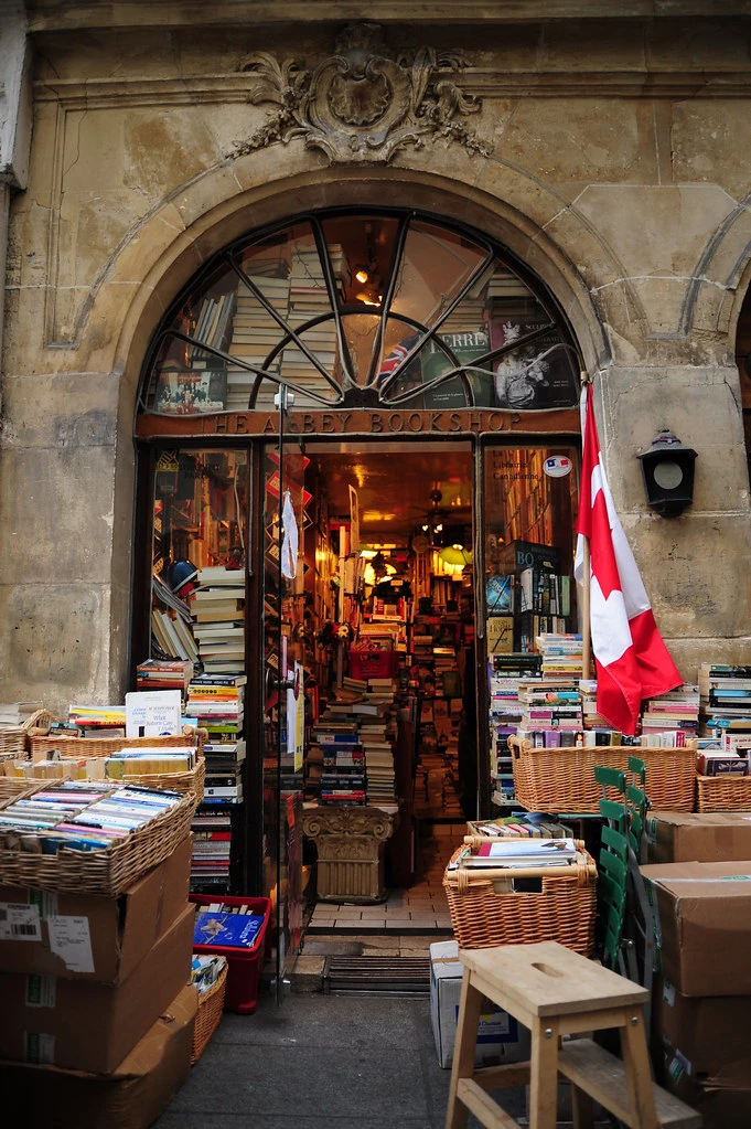 entrance to the Abbey Bookstore in Paris' Latin Quarter