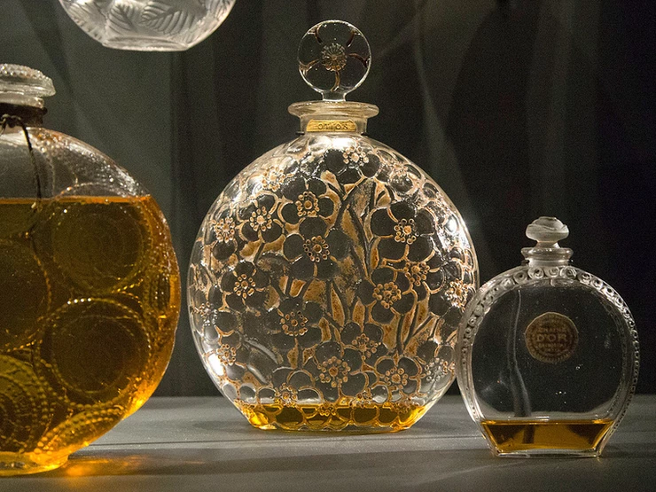 intricate cut glass perfume bottles at the Fragonard Museum