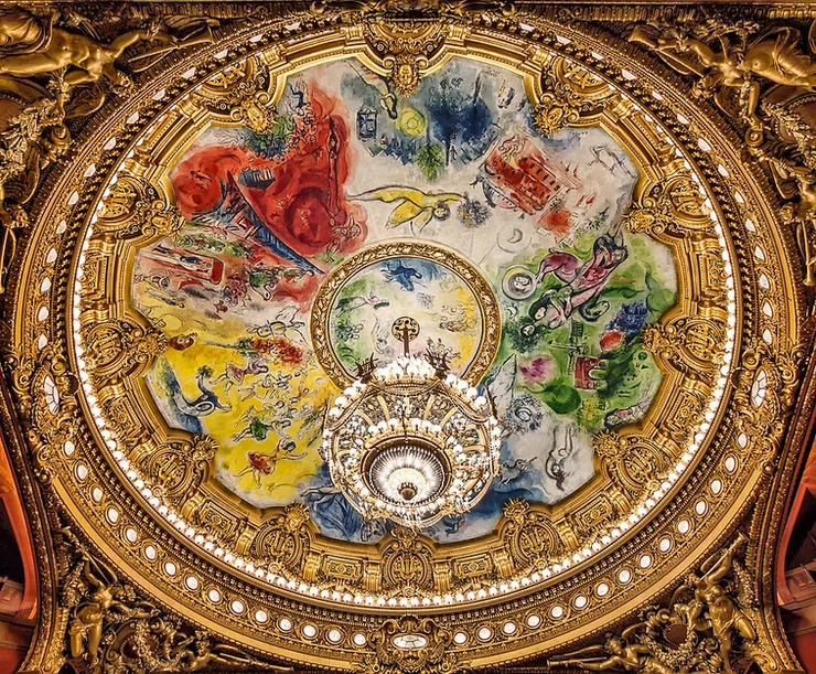 the beautiful Marc Chagall ceiling in the Opera Garnier in Paris