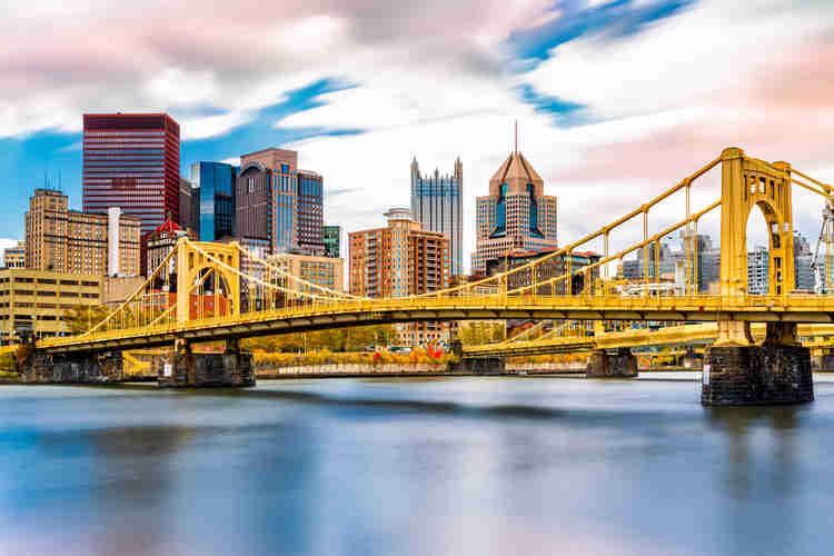 Rachel Carson Bridge with the Pittsburgh skyline