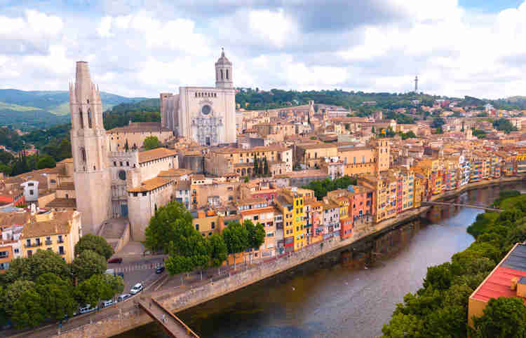 the city of Girona on banks of River Onyar 