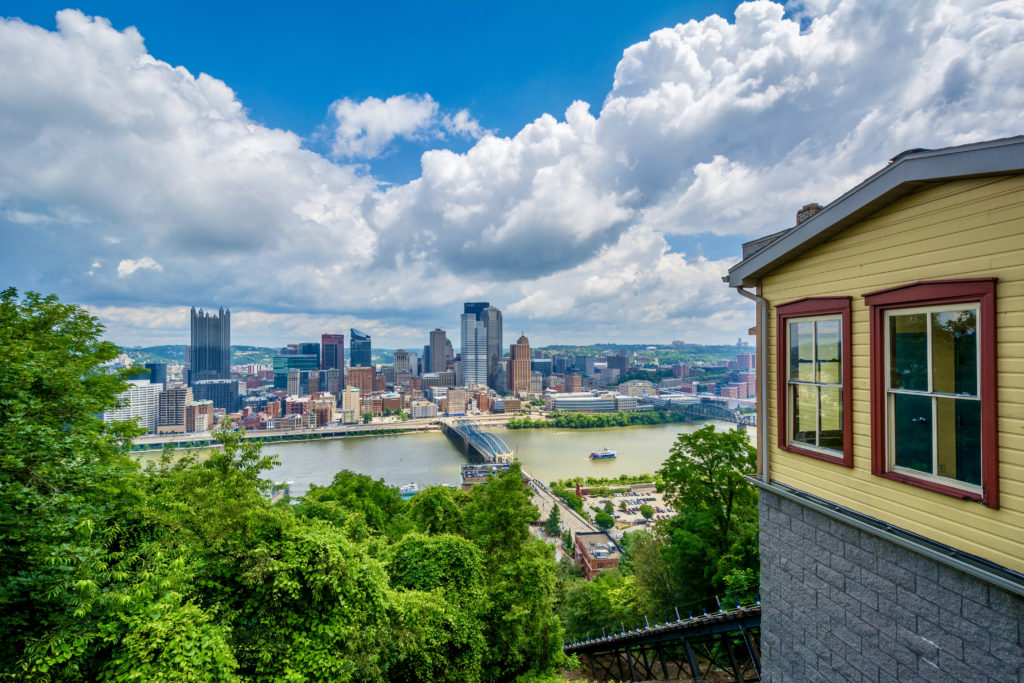 the Monongahela Incline and view of the skyline from Mount Washington