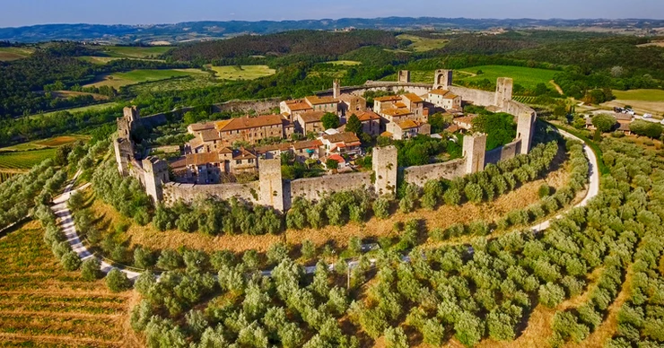 the walled town of Monteriggioni in the Tuscany region of Italy
