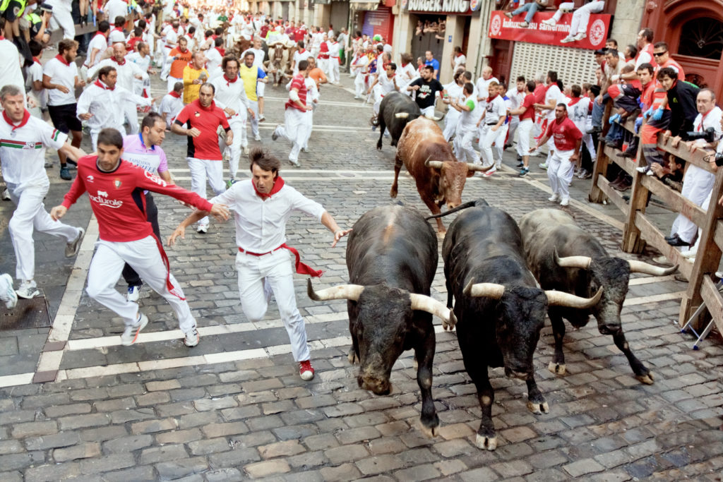 running of the bulls during San Fermin festival in Pamplona