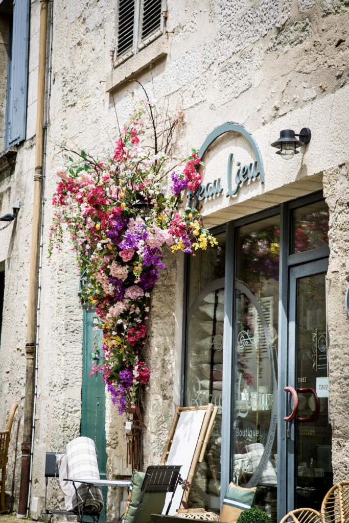 flowers decorating a shop